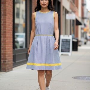 Elle Blue and Yellow Striped Seersucker Women’s Dress